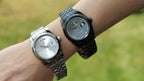 The Emperor in black and in silver worn together on the wrist